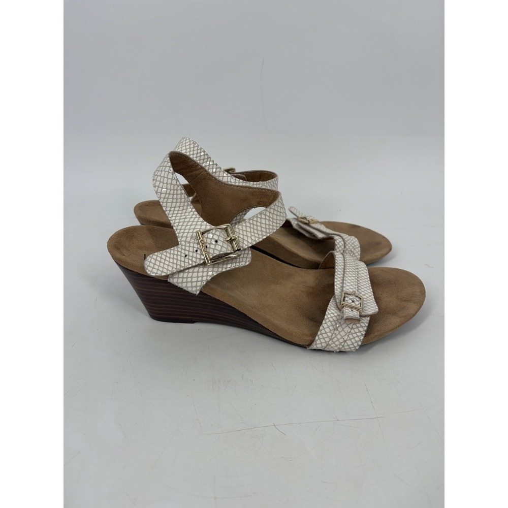 Vionic Noble Laurie Wedge Sandals Size 8 White Leather Snake Strappy Buckled